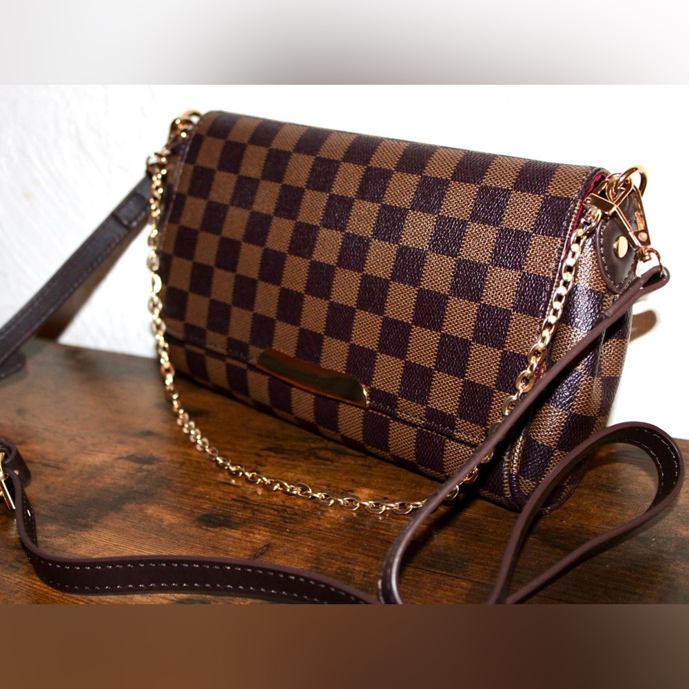 Brown Checkered Crossbody